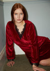 Negroni | Burgundy Long Velvet Dressing Gown in Red