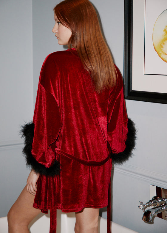 Hailey Rolls | Long Velvet Burgundy Queen Dressing Gown in Red