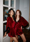 Hailey Rolls | Long Velvet Burgundy Queen Dressing Gown in Red